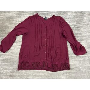 New Directions Top Womens Large Red‎ Wine Button Up Long Sleeve Polyester